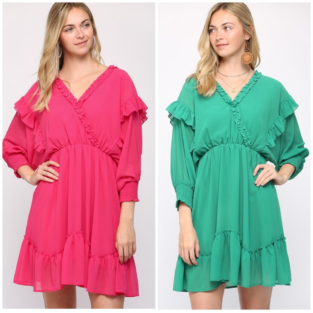 GIGIO Emerald Green 3/4 Batwing Short Dress - Picture 5 of 6